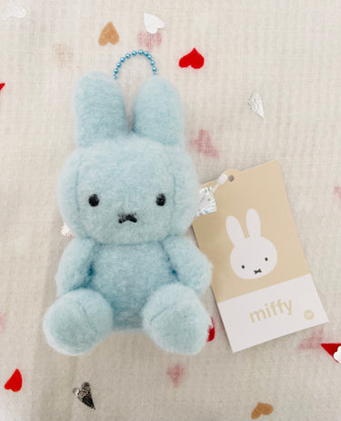 Miffy Fluffy Sitting Plush Keychain 8cm Blue Miffy